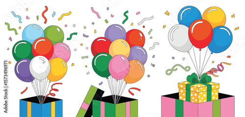 Birthday Gifts with Balloons and Confetti