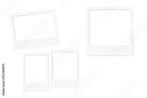 Realistic Polaroid Photo Frame Collection. Blank Instant Photo Borders. Empty Retro Picture Frame Mockup. White Square and Rectangle Template. Isolated Vector Illustration. Transparent Background