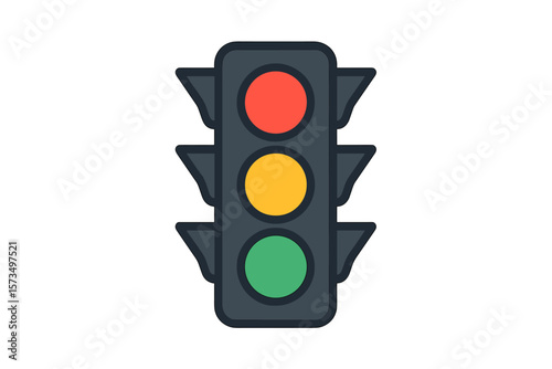 Traffic Light Vector Illustration. Red, Yellow, Green Signal Icon. Stoplight Symbol. Road Safety, Urban Transport, Intersection Control. Flat Design. Isolated Clipart. Traffic Regulation Concept