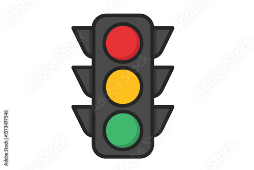 Traffic Light Vector Illustration. Red, Yellow, Green Signal Icon. Stoplight Symbol. Road Safety, Urban Transport, Intersection Control. Flat Design. Isolated Clipart. City Street Sign