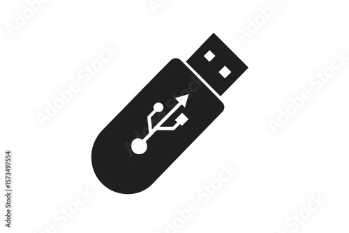 USB Flash Drive Icon. Black USB Stick Vector Illustration. Data Storage Device Symbol. Removable Memory Drive. Technology Equipment. Isolated on White. Digital File Transfer. Portable Storage Concept