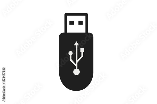 USB Flash Drive Icon. Black USB Stick Vector Illustration. Data Storage Device Symbol. Removable Memory Drive. Technology Concept. Isolated on White. Minimalist Design. Portable Storage Solution