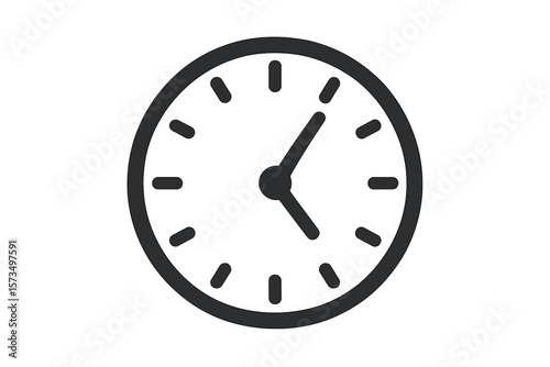 Minimalist Wall Clock Icon. Modern Time Symbol. Simple Analog Clock Face. Black and White Vector Illustration. Office Decor. Time Management Concept. Isolated Transparent Background