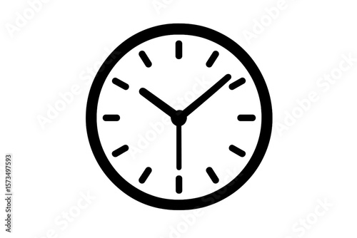 Minimalist Wall Clock Icon. Modern Analog Clock Face. Simple Black and White Time Symbol. Vector Illustration. Office Decor. Time Management Concept. Isolated Transparent Background