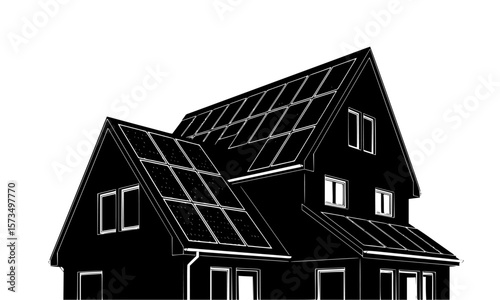 Solar panel installation on a house demonstrating renewable energy and sustainable living using photovoltaic technology.