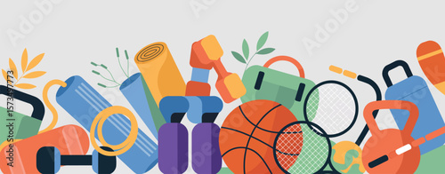 Colorful Collection of Fitness and Sports Equipment