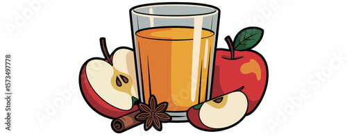 Delicious Cartoon Apple Juice with Spices