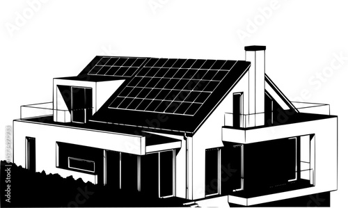 Solar panels adorn a modern house, symbolizing eco-friendly architecture and sustainable energy solutions for homes.