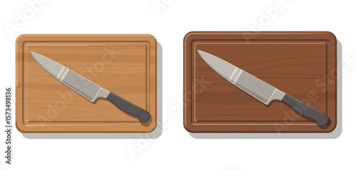 Two Wooden Cutting Boards with Knives