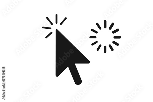 Mouse Cursor Click and Loading Icon Vector. Black Arrow Pointer with Click Effect and Spinning Loader. UI Design Element for Computer, Mobile App, Animation. Minimalist, Isolated, Editable.