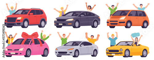 Happy People Celebrating New Cars