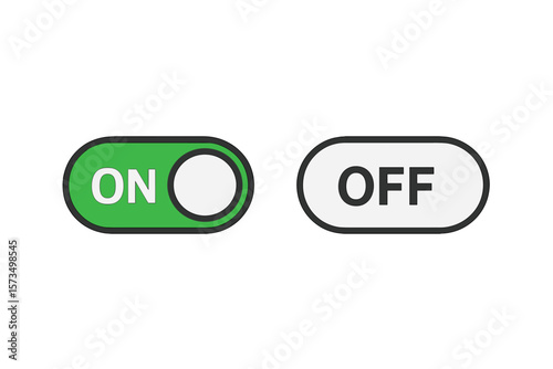 Toggle Switch Button Set. On Off Power Switch Icon Collection. User Interface UI UX Elements. Mobile App Web Design. Green and Gray Slider. Vector Illustration