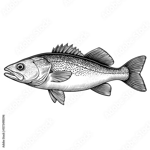 Vintage engraving of cod fish in black and white style  