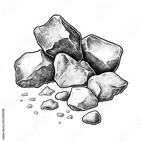 Coarse sea salt crystals scattered on white background  