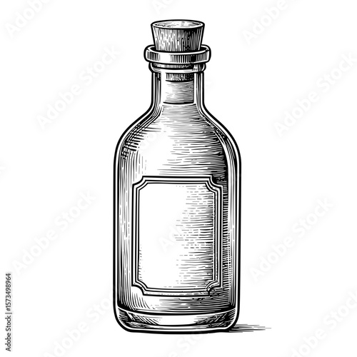 Vintage glass bottle with cork and blank label design  