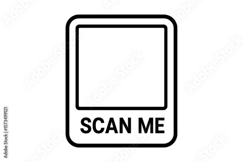 Scan me QR code blank frame. Printable sticker template with text space. Scan here for shop payment, website, app, or menu. Vector for marketing and contactless UI design.
