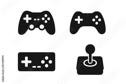 Modern and Retro Game Controllers and Joystick Icon Set. Flat Vector Illustration of Video Gamepad, Console Controller, Arcade Joystick. Gaming Equipment Symbols Isolated on Transparent Background