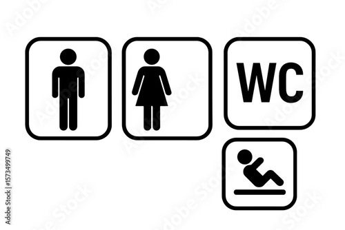 Restroom Toilet Symbols Vector – Man, Woman, WC, Baby Changing Icon, Bathroom Sign, Washroom Sticker, Printable, Public Facility, Transparent Background