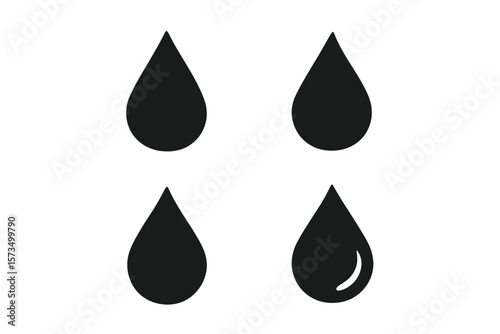 Water Drop Icon Set, Simple Water Droplet Symbols, Transparent PNG and Vector Illustrations, Liquid Droplet Design, Fluid Elements, Minimalist Water Icons