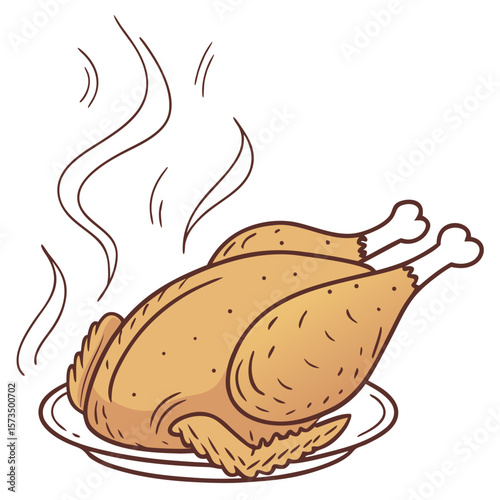 “Roast Turkey on Plate Cartoon Vector Illustration”