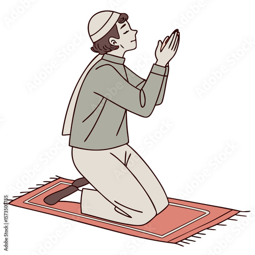 “Muslim Man Praying Namaz Isolated Vector Illustration”