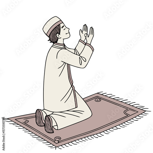 “Muslim Man Praying Namaz Isolated Vector Illustration”