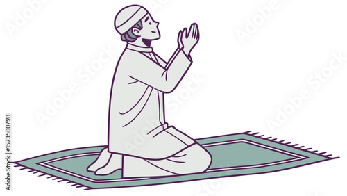 “Muslim Man Praying Namaz Isolated Vector Illustration”