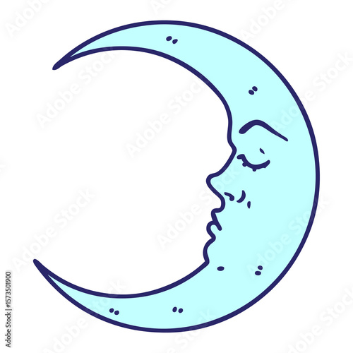 tattoo in traditional style of a crescent moon in bright neon color