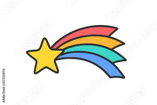 Colorful shooting star with rainbow trail vector illustration. Simple flat cute falling star icon symbol for logo design. Magic comet meteor concept for success and wish.