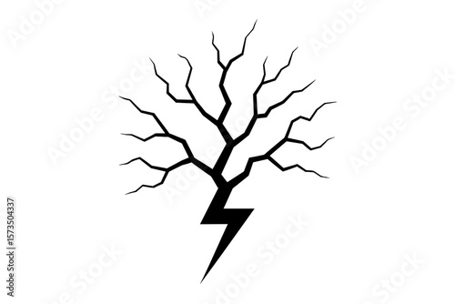 Cracked Surface Texture, Broken Ground Pattern, Lightning Strike Shape, Abstract Fracture, Vector Illustration, Shock Symbol, Transparent Background, Electric Energy Concept, Nature Disaster