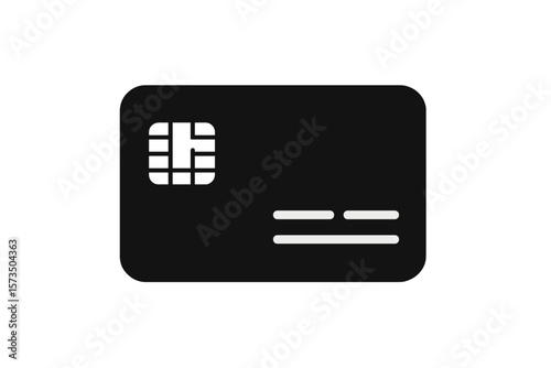 Modern Credit Card Icon with Chip, Minimalist ATM Debit Card Symbol, Simple Bank Payment Card Vector, Secure Financial Transaction, Contactless Payment Design, Black and White Isolated Illustration