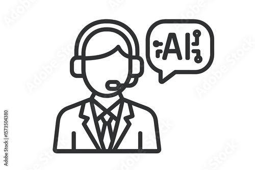 AI customer service icon with chatbot agent. Contact support operator with headset for app and website. Helpdesk tech support. Business virtual assistant vector illustration.