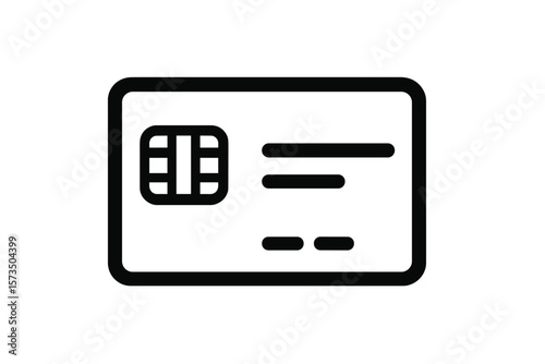 Minimalist Credit Card Icon with Chip, Simple Bank Debit Card Symbol, ATM Payment Method, Contactless Finance, Secure Transaction, Vector Isolated on White Background