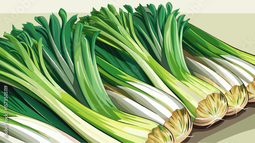 A pile of organic leeks, long and layered with white bases and green tops, lies diagonally across a kitchen counter scene, full of texture, light, and culinary elegance.