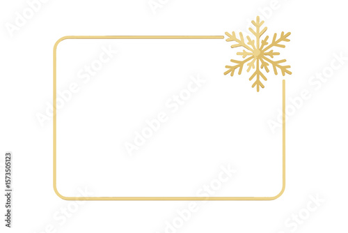 Elegant Gold Snowflake Frame Border for Winter Holiday Invitations, Blank Golden Rectangle Template, Festive Christmas Card, Seasonal Celebration, Transparent PNG Vector