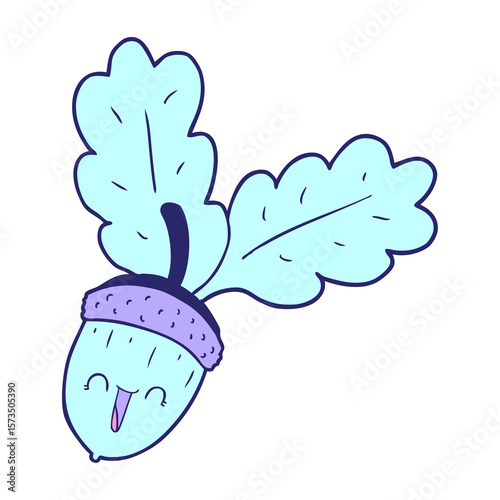 cartoon acorn in bright neon color