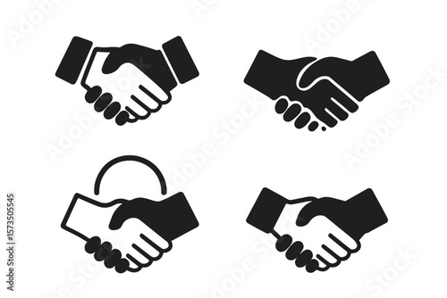 Handshake Icon Set. Business Agreement, Partnership Deal, Friendly Handshake, Collaboration Symbol. Vector Icons for Apps, UI, Website, Transparent Design Element, Cooperation Concept