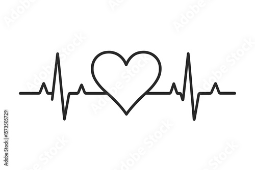 Heartbeat Line with Heart Shape, ECG EKG Pulse Graph, Cardiology Medical Symbol, Heart Rate Monitor, Electrocardiogram Vector, Healthcare, Hospital, Vital Signs, Transparent Background