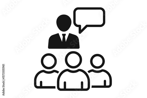 Leadership and Teamwork Concept. Business Leader Speech. Team Motivation. Group Support. Corporate Communication. Manager Speaking to Employees. Work Group Collaboration. Vector Illustration