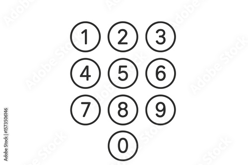 Numeric Keypad Vector Illustration. Circular Number Buttons. Simple Line Icon. Modern Calculator, Phone, ATM, Security PIN Pad. Isolated Transparent Background. Editable Stock Graphic