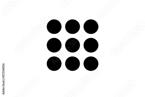 Numeric Keypad Icon, 3x3 Grid, Simple Black Dots, Minimalist Vector, Mobile App Button, Touchscreen Interface, Digital PIN Pad, Web UI Element, Transparent Background