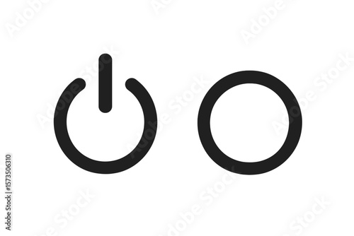 Power On Off Button Icon Set. Electrical Switch Symbol. Simple Black Circle and Line Design. Vector Illustration. User Interface, Technology, Electronics, Device Control, Transparent Background