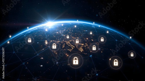 Cybersecurity Network with Locked Connections on Global Earth