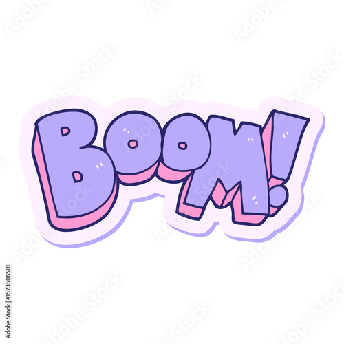 sticker of a cartoon boom in bright neon color