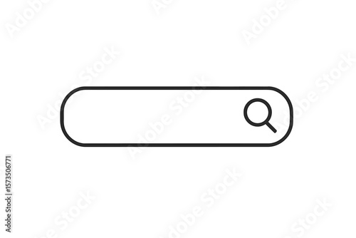 Minimalist Search Bar Icon with Magnifying Glass Outline, Simple UI Element, Web Search Box, Vector Illustration, Transparent Background, User Interface Symbol, Website Design Concept