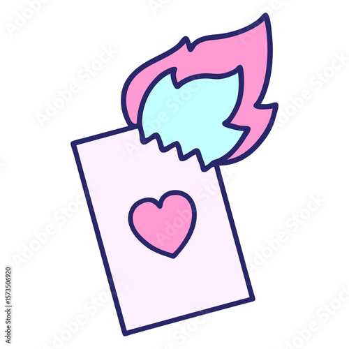 tattoo in traditional style of a flaming card in bright neon color