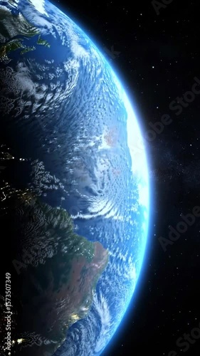 Planet earth seen from space with visible atmosphere and clouds
