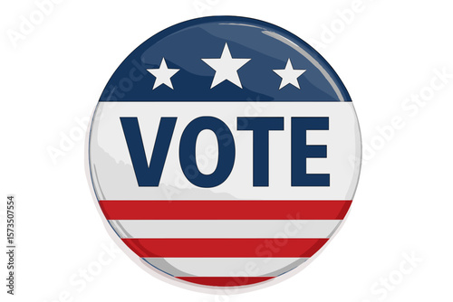 USA presidential election pin button for campaign. Vote icon symbol with American flag color and star. Patriotic political badge for American democracy. Isolated vector design.