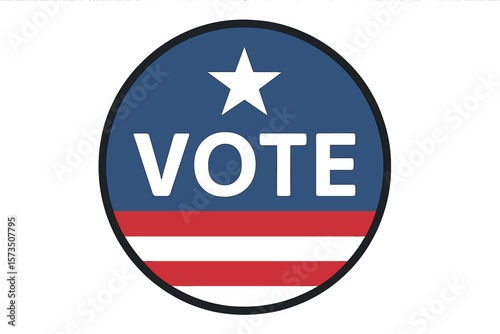 Patriotic Vote Icon Badge, USA Election Symbol, Star and Stripes, American Flag Colors, Voting Campaign, Political Participation, Democracy, Round Vector Illustration