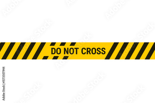 Yellow caution tape with black stripes and "Do Not Cross" text, isolated on transparent background, vector warning ribbon for construction sites, hazard zones, safety barrier